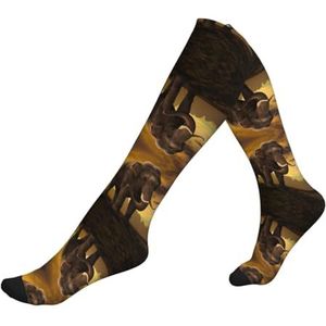 DEXNEL Sunset Ouder-Kind Olifant Compressie Sokken Voor Mannen Vrouwen 20-30 Mmhg Compressie Sokken Voor Sport Ondersteuning Sokken, 1 zwart, Eén Maat