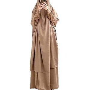 LinKeTop moslimjurk voor dames, tweedelige maxi-jurk voor gebed hijab islamitische abaya - één maat, Kaki, one size