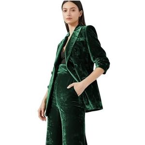 2 STKS Fluwelen Pantsuits Vrouwen Double Breasted Voering Dames Business Office Smoking Casual Party Suits, Emerald Groen, XS