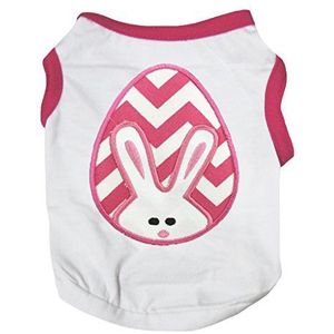 Petitebelle Pet Supply Chevron Bunny Ei Hot Roze Wit Katoen T-Shirt Hond Jurk, Medium, roze
