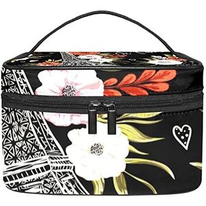 Parijs Zwarte Eiffeltoren Make-up Organizer Bag, Reizen Make-up Tas Organizer Case Draagbare Cosmetische Tas voor Vrouwen en Meisjes Toiletartikelen, Meerkleurig, 22.5x15x13.8cm/8.9x5.9x5.4in