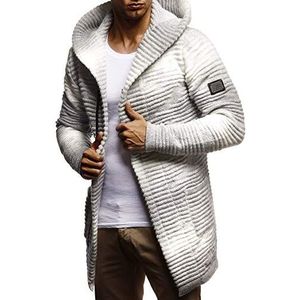 Leif Nelson Heren gebreide jas slim fit mannen jas met capuchon moderne hoodie sweatshirt hoodie LN5715, ecru/grijs, XL