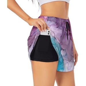 YQxwJL Abstracte Marmeren Print Atletische Hoge Taille Running Shorts Voor Vrouwen Sneldrogende Gym Workout Shorts Voor Zomer Casual, Zwart, L