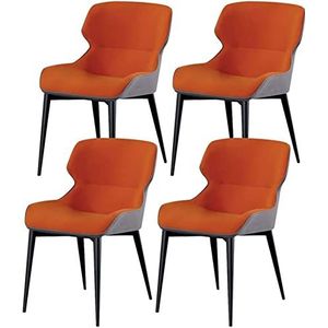 GEIRONV Keuken eetkamerstoelen set van 4, moderne waterdichte lederen zijstoelen woonkamer lounge tegenstoelen met koolstofstalen frame Eetstoelen (Color : Orange, Size : 84 * 51 * 40cm)