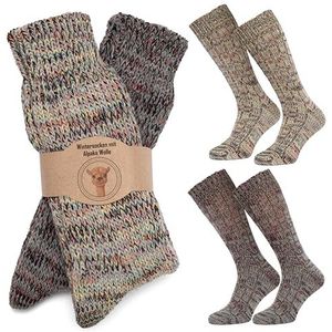 MOUNTREX Alpaca sokken, wollen sokken voor dames en heren, warme wintersokken, gebreide sokken, 2 paar, lichtgrijs/grijs., 42/45 EU
