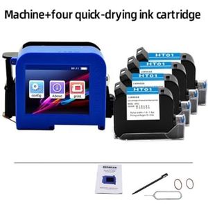 Mini Inkjet Printer Mini draagbare printer, batch label inkjet printen, 2D-code barcode patroon printen, sneldrogende kleurvervaging gemakkelijk instelbare afdrukhoogte(Printer-4 black ink)