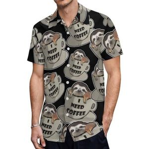 Koffie Luiaard Heren Korte Mouw Shirts Casual Button-down Tops T-shirts Hawaiiaanse Strand Tees 5XL