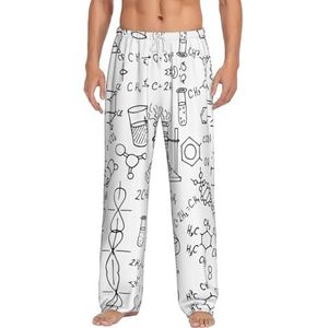 Chemie Print Mannen Lange Lounge Wear Broek Nachtkleding Pyjama Bodems Nachtkleding Met Zakken En Trekkoord, Wit, S