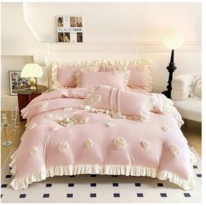 Kanten rand beddengoed dekbedovertrek, Prinsessenkanten ruches bloemen borduurwerk beddengoedset dekbedovertrek kussenslopen veelkleurig meerdere maten verpakking van 3(1,200x230cm 3 pcs)