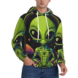 WOmeng Groene Alien Print Mannen Mode Hoodie Pullover Casual Wear Voor Gift Voor Papa Man Vriend, Zwart, XS