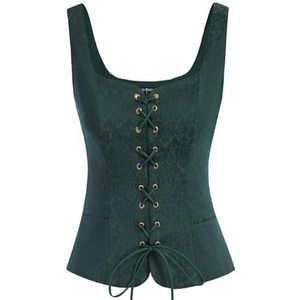 NJUDE Vrouwen Vintage Faux Suede Vierkante Hals U-Back Lace-up Front Vest Jas Vest Renaissance Cosplay Kostuum Boertje Lijfje