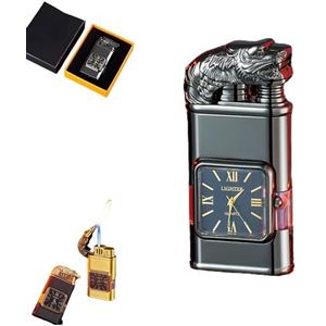 Windproof Lighter Vintage Watch Bezel Jet Flame Torch, 2024 New Embossed Watch Lighter with Gift Box, Dual Flame Design Lighters, Refillable Butane Lighters (B,Black)