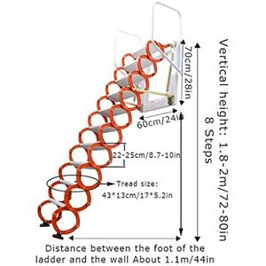 zolderladder Wandmontage Zolder Telescopische Ladder Gelegeerd Stalen Ladder Zware Vouwladder Voor Dak Stevige Zolderladder Opstapladders Antislip