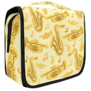 Hangende opvouwbare toilettas cosmetische tas muzikaal cornet geel kunst make-up reizen organizer tassen tas voor vrouwen meisjes badkamer