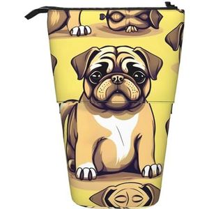 Nbtghga Grappige Cartoon Mopshond Puppy Hond Print Potlood Telescopische Klassieke Kunsten Stand Up Etui Organizer Potlood Houder Make-up Tas Gift, Zwart, Eén maat