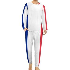 Vlag van Frankrijk Comfortabele herenpyjama-set met ronde hals en lange mouwen, loungewear met zakken, 3XL