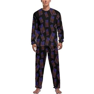 Amerikaanse softbal vlag zachte heren pyjama set comfortabele lange mouwen loungewear top en broek geschenken M
