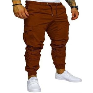 Cargobroek For Heren, Klassieke Casual Joggingbroek, Slank, Elastische Taille, Stretchtouw (Color : Coffee, Size : L)