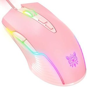 NEWSTYP Leuke RGB 6400 DPI Bedrade Gaming Muis Ademhaling LED Optische USB 7 Knoppen Gamer Computer Roze Muizen voor Laptop PC Desktop (Roze)