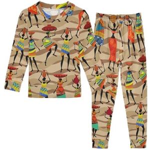 Anantty Kinder Pyjama Sets Etnische Afrikaanse Vrouw Print Katoen Nachtkleding Homewear Pyjama Set Lange Mouw Casual Pjs Set Nachtkleding voor Meisjes Jongens, Meerkleurig, 3 jaar