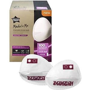 Tommee Tippee Made for Me Daily Disposable Breast Pads, Contoured, Soft, Super Absorbent and Leak-Free, Large, Pack of 100