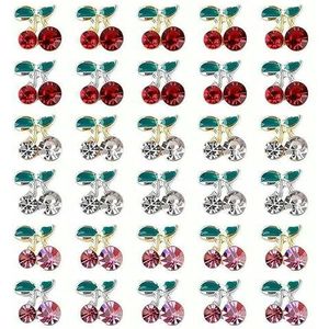10/20/30 STUKS 3D Kersen Ontwerp Nagelbedels Rode Kers Kristal Strass Nageljuwelen Glitter Diamanten Stud Fruit Nagelkunst Decoratie-30 Stuks Mix goud-zilver
