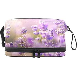 Grote capaciteit reizen cosmetische tas,Lavendel bloem paarse bloei,Make-up tas,Waterdichte make-up tas organisator, Meerkleurig, 27x15x14 cm/10.6x5.9x5.5 in