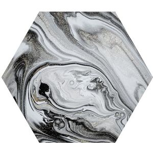 DEQORI Hexagon wandbehang, zelfklevend 55 x 47,6 cm, motief uitgebreide marmerdecoratie, textielcanvas, verwijderbaar, decoratief en vormvast, voor woonkamer, kantoor, hal of kinderkamer