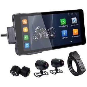 Motorfiets Dashcam, Voor- En Achtercamera HD 1080P, Draadloze CarPlay, Android Auto, TPMS, Motorfiets DVR, 5,5-inch IPS-touchscreen, Bluetooth, Ondersteuning For Siri