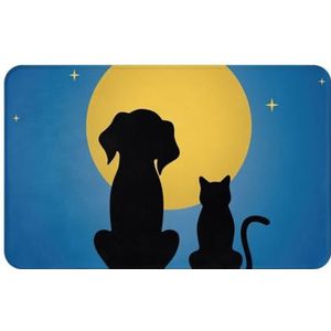 Gearsly Deurmat 50 x 80 cm, hond kat maan nacht sterrenhemel voordeurmatten binnen wasbaar, keuken vuilvangmat antislip, absorberend binnentapijt vloermat voor ingang, huisdieren en honden