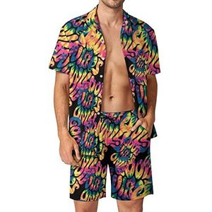 Tie Dye Good Vibes Only Hawaiiaanse sets voor heren, button-down trainingspak met korte mouwen, strandoutfits, S