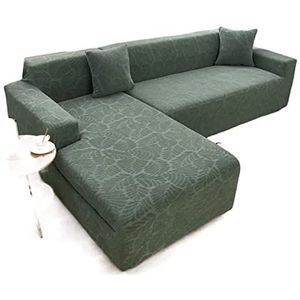 Fluwelen Stretch Sofa Cover for 1/2/3/4 Seat L-vormige sectionele bankhoezen Premium meubelbeschermer Antislip met elastische banden for huisdieren Honden(Color:T Green,Size:2 Seater(145-185cm))