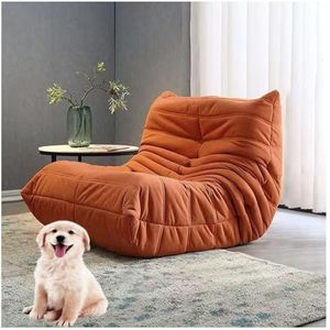 Luie vloerbank Zachte suède stoffen hoes Uit één stuk Schuim met hoge dichtheid Fauteuil Woonkamerstoel Enkele bank Comfortabele stoel 70 * 93 * 95cm+Footstool oranje-velours