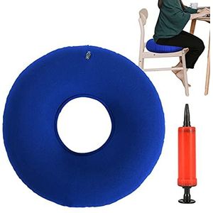 Aambeien, zitkussen, opblaasbaar, orthopedisch rond kussen, opblaasbaar, donut, zachte zitring met pomp voor bedwonden, aambeien, stijfpijn, rolstoelen, zwangere vrouwen, donkerblauw, 35 cm