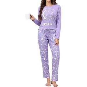Reliwel Pyjama Dames Lange Pyjama Katoenen Winter Pyjama Set Ronde Hals Top en Pyjamabroek Lange Mouwen Loungewear Nachtkleding Huispak Gezellig Vrijetijdspak