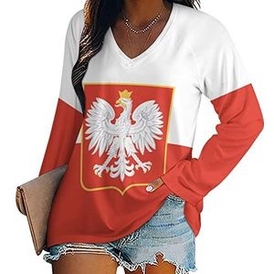 Polen Eagle Vlag Nieuwigheid Vrouwen Blouse Tops V-hals Tshirt Voor Legging Lange Mouw Casual Trui