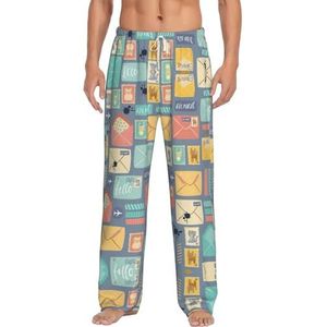 Postal Briefpapier Mannen Lange Lounge Wear Broek Nachtkleding Pyjama Bodems Nachtkleding Met Zakken En Trekkoord, Wit, S