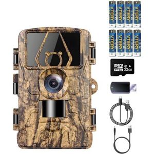 LMHOME Wildcamera 8K HD wildcamera met 32G SD-kaart, bewegingsmelder, nachtzichtcamera, outdoor, waterdicht, zonder gloeien, voor jacht en bewaking