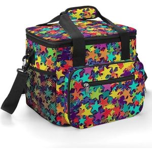 Geïsoleerde camping koeltas, veel sterren print ijspak met lekvrije voering 22,5L capaciteit draagbare thermische tas voor kamperen, picknick