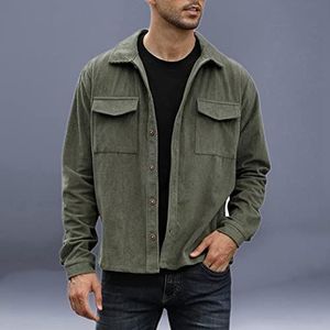 Heren Corduroy-Shirt - Herfst Winter Thermisch Hemd Met Lange Mouwen Voor Heren Casual Losse Groene Overhemdjas Verdikt Zacht Heren Business Party Nieuwjaar Kerstcadeau,Groen,S