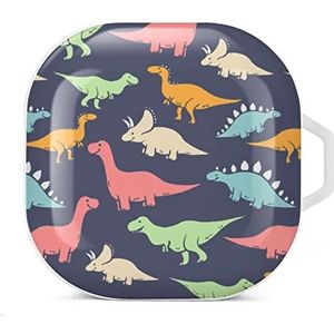 Gekleurde dinosaurus oordopjes hoesje compatibel met Samsung hard shell beschermhoes wit stijl