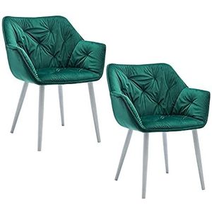 GEIRONV Fluwelen Dining Chair Set van 2, 45 × 44 × 80 cm Moderne Woonkamer Slaapkamer Keuken Lounge Side Stoel Metalen Benen Balkon Fauteuil Eetstoelen (Color : Green, Size : White feet)