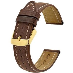 INEOUT Horlogeband 14mm 15mm 19mm 20mm 22mm 23mm 24mm Crazy Horse Lederen Horlogebandjes Vintage Vervanging Riem Gouden Gesp (Color : Brown-B, Size : 19mm)