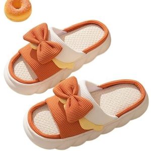 LHSJYG Vrouwen Slippers Vrouwen Dikke Platform Linnen Slippers Thuis Antislip Indoor Slipper Zomer Strand Sandalen Zachte EVA Platte Schoenen Leuke Slides, Oranje Strik, 42-43