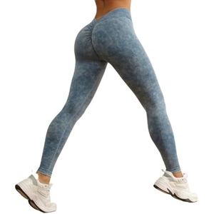 HZHIQUAN Yoga Leggings Naadloze Zand Gewassen Denim Sport Leggings Vrouwen Stretchy Push Up Running Yoga Broek, Blauw, S