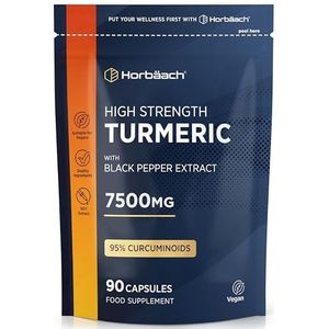 Kurkuma Capsules met Zwarte Peper 7500mg | Hoge Concentratie | 3 Maanden Voorraat - 90 Veganistische Stk | 50:1 Curcuma Extract | Horbaach
