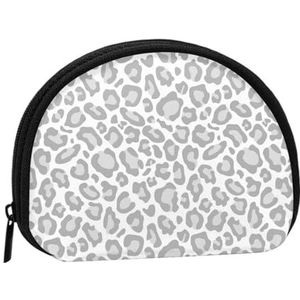 Grijs Wit Luipaard Print, Portemonnee Shell Make-up Tas Vrouwen Opbergtas Kleine Coin Purse Shell Change Pouch, zoals afgebeeld, 12 x 9 cm/4.7 x 3.5 in, Munt Pouch