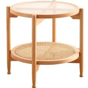 Klein Bijzettafeltje Japanse Rotan Salontafel Woonkamer Klein Appartement Wabi-sabi Stijl Glazen Ronde Huis Kleine Bijzettafel Slaapkamer Bureau(B)