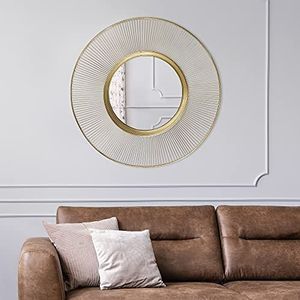 WOMO-DESIGN Decoratieve wandspiegel Belo Horizonte Ø 82 cm gemaakt van glas, gouden metalen lijst, ronde spiegel, moderne spiegel, veelhoekige design hangspiegel, badkamerspiegel kapspiegel