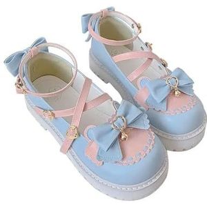 Lolita Schoenen Bow Schattig Zacht Meisje Wild College Stijl JK Uniform Ronde Hoofd Kleine Lederen Schoenen Kawaii Schoenen, blauw, 41 EU